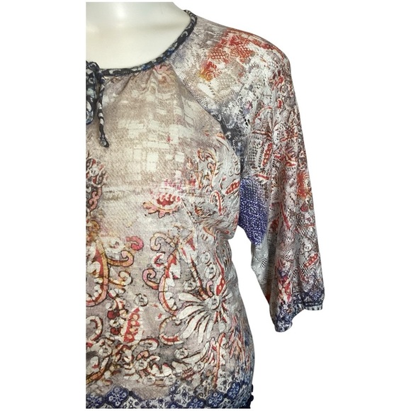 Chico's Multicolor Paisley Blouse with Crochet Hem, Plus Size XL (3) - Picture 4 of 9